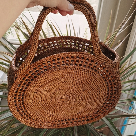 Urban Outfitters Handbags - Urban Outfitters Woven Round Rattan Bag - Brown